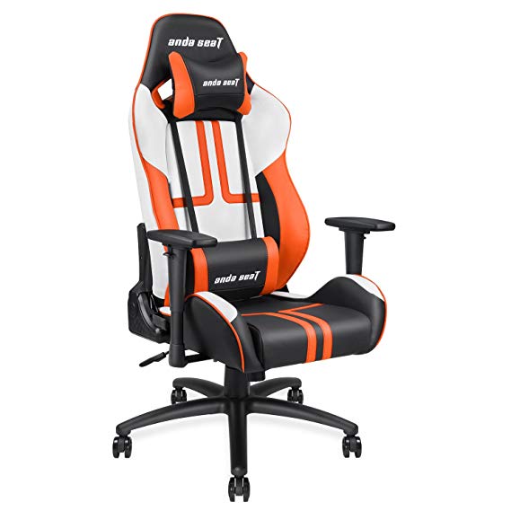 Anda Seat Viper Series Racing Style Gaming Chair with High Back, Office, Desk, Executive, Recliner, Swivel, Tilt, Rocker and Seat Height Adjustment, Lumbar and Headrest Pillows Included(Orange)
