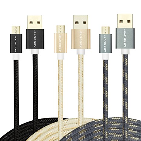 ACCGUYS Micro USB Cable 3-Pack 6ft/2m Durable Nylon Braided Charing Cable with Gold-plated Connectors for Android, Samsung, HTC, Motorola, Nokia and More (option 02)