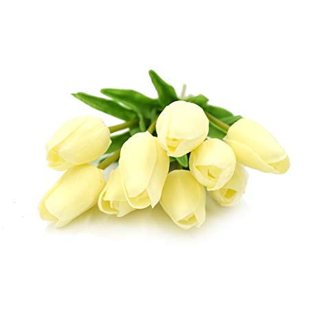 SMYLLS 10 pcs Holland Tulips Flowers with Latex-Look Like Real,Eco-friendly Odourless Artificial Flowers Christmas Decoration(10, Sweet White)