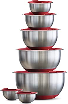 Tramontina 14 Pc Covered Stainless Steel Mixing Bowls, Red