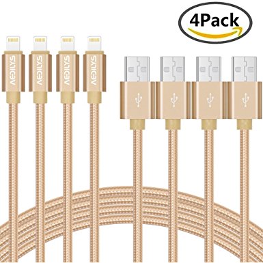 iPhone Charger, AEDILYS 4Pack 3FT Nylon Braided Lightning to USB Cable Fast Sync Charging Cord for iPhone 7/7 Plus/6s/6s Plus/6/6 Plus/5/5S/5C/SE/iPad and iPod (Gold..)