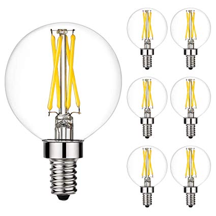 LiteHistory Dimmable e12 led Bulb g16.5 led Light Bulbs g16 Candelabra Bulbs 4W=40W Edison Bulb Daylight 5000K 400lm ac120v g50 Globe Light Bulbs for Chandelier,Vanity,Ceiling Fan Light Bulbs 6Pack