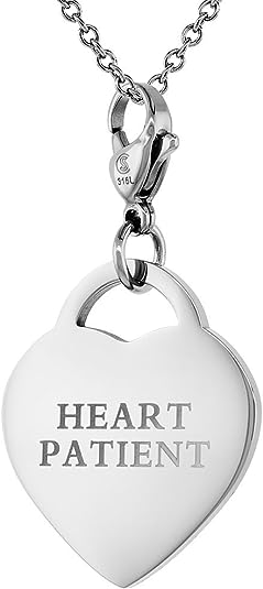 Surgical Stainless Steel Medical Alert ID Tag with Lobster Clasp Heart Shape 7/8 inch