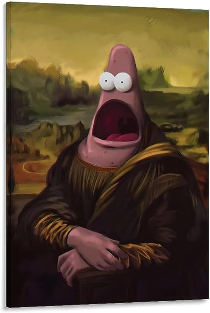YPD Patrick Star Famous Painting Lisa Funny Spoof Canvas Art Poster And Wall Art Picture Print Modern Family Bedroom Decor Posters 08x12inch(20x30cm)