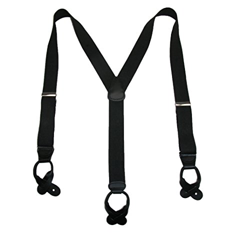CTM Men's Elastic Button End Dress Suspenders with Silver Hardware