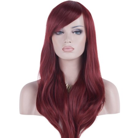 DAOTS 28 Wig Long Heat Resistant Big Wavy Hair Women Cosplay Wig wine red