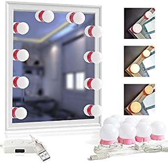 Vanity Lights, Pink Hollywood Style Makeup Mirror Light 10 Dimmable & Removable LED Bulbs, 16.4ft/5m Light String USB Powered (Pink Vanity Light)