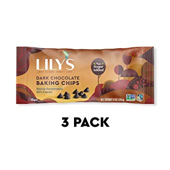 Premium Dark Chocolate Baking Chips By Lily's Sweets |Stevia Sweetened, No Added Sugar, Low-Carb, Keto Friendly | 55% Cacao | Fair Trade, Vegan, Gluten-Free & Non-Gmo | 9 Oz, 3 Pack