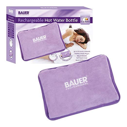 Bauer Rechargeable Lilac Electric Hot Water Bottle with Soft Touch Cover, Long Lasting Warmth