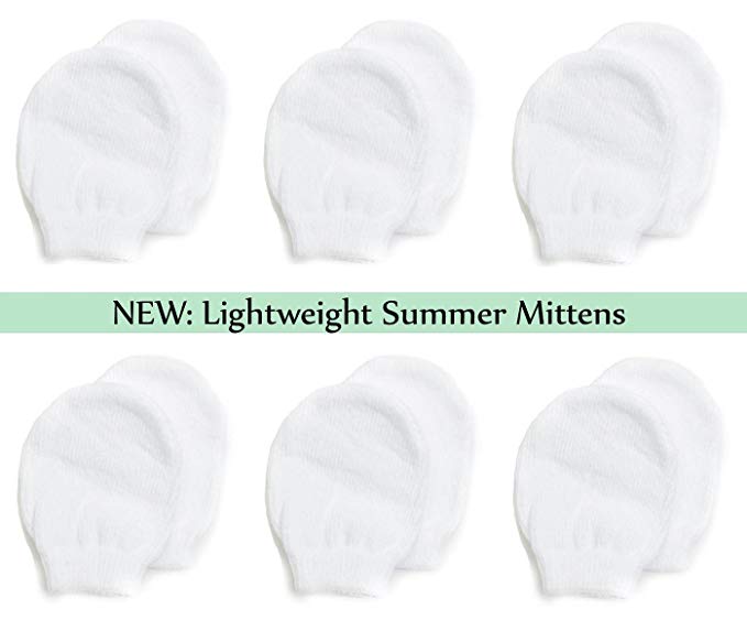 Lightweight Summer Mittens for Newborns by Nurses Choice (6 Pairs of White Cotton No Scratch Mittens)
