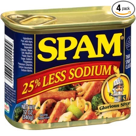 Spam Luncheon Meat Can, 25% Less Sodium, 12 Ounce (4 Count)