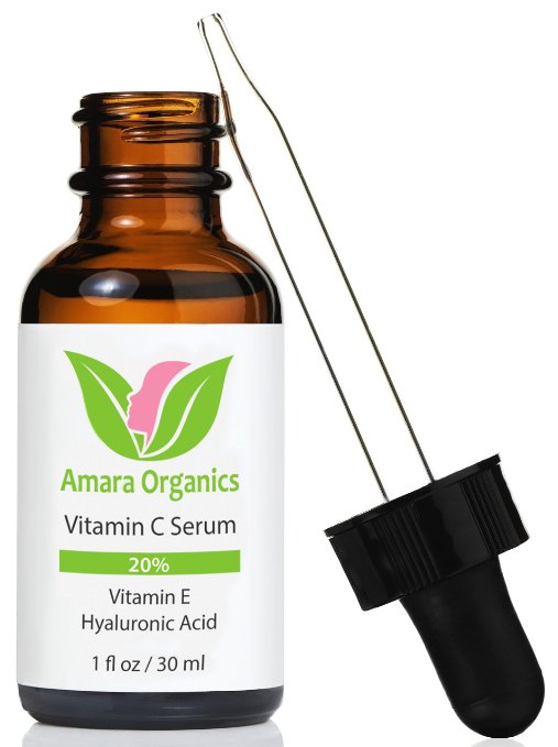 Amara Organics Vitamin C Serum for Face 20 with Hyaluronic Acid and Vitamin E 1 fl oz
