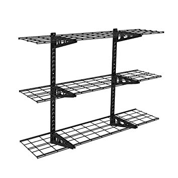 FLEXIMOUNTS 3-Tier Storage Wall Shelves 1x4ft 12-inch-by-48-inch per shelf Height adjustable Floating Shelves (Black)