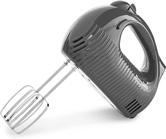 Breville Flow Electric Hand Mixer | 5 Speeds Plus Boost | with Beaters & Dough Hooks | 240W | Grey [VFM034]