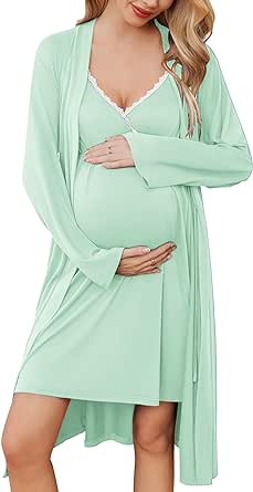 Ekouaer Womens Maternity Nursing Gown and Robe Set Labor Delivery Nuring Nightgowns for Hospital Breastfeeding Robes