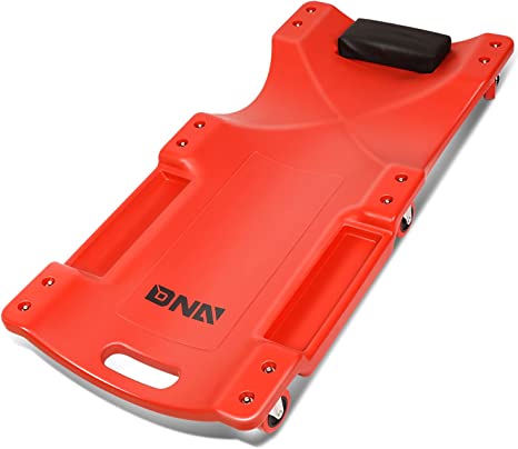 DNA MOTORING TOOLS-00201 36" L X 17" W x 4.25" H Vehicle Repair Low Profile Automotive Creeper w/Padded Headrest, Red