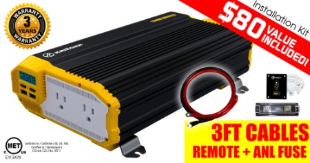 KRIËGER® 1500 Watt 12V Power Inverter KR1500 - Dual 110V AC outlets, Installation kit included, Automotive back up power supply for refrigerators, microwaves, Blenders, vacuums, power tools and more .. MET approved according to UL and CSA standards.
