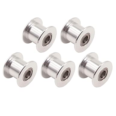 WINSINN GT2 Idler Pulley 20 Toothless 5mm Bore 10mm Width Timing Pulley Wheel Aluminum for 3D Printer (Pack of 5Pcs)