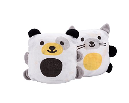 Ubbi Cotton Muslin Blanket Buddies: 2-in-1 Convertible Stuffed Animal and Blanket, Set of Two, Dog/Cat