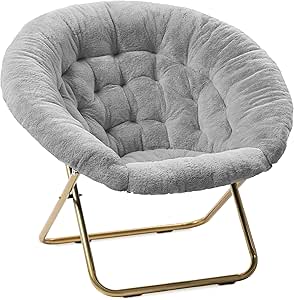 Milliard Cozy Chair/Faux Fur Saucer Chair for Bedroom/X-Large (Light Grey)