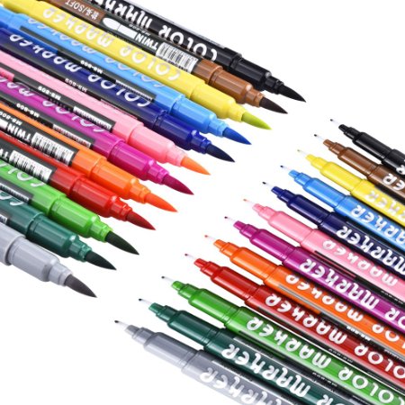 12 Pack Dual Tip Watercolor Brush Pen Water Based Markers for Sketching, Painting and Coloring