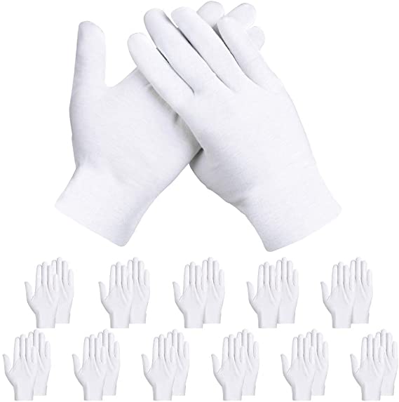 Rovtop White Cotton Gloves,12 Pairs Cotton Gloves for Dry Hands Eczema Hand Moisturizing, Sleeping Hand Mask Lotion Gloves