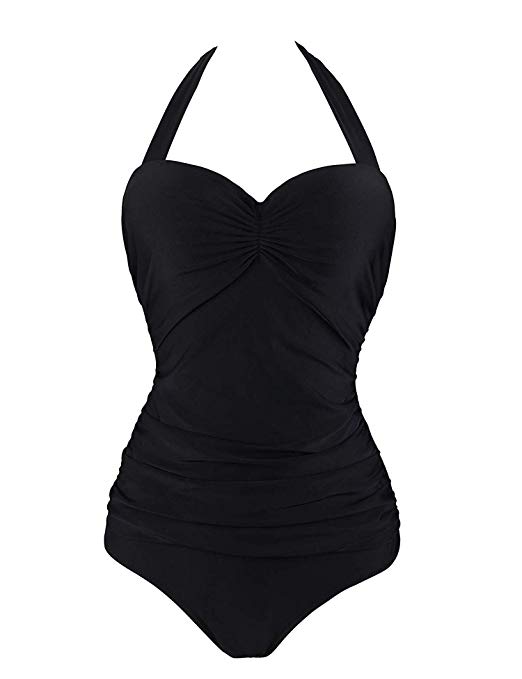 ELOVER Women One Piece Swimsuit Padded Monokini V Neck Swimwear Halter Bathing Suit