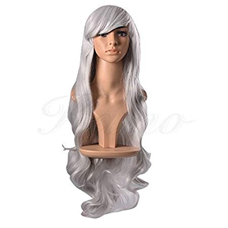 Kamo 40" Wig Long Big Wavy Hair Cosplay Party Costume Wigs for Women Natural As Real Hair  Free Wig Cap (Silvery)