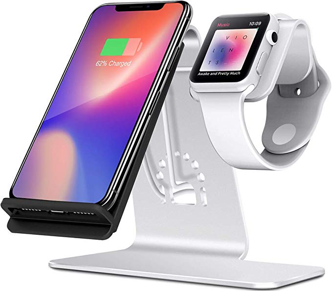 Bestand 2 in 1 Phone Wireless Charging Stand & Apple Watch Charging Stand Holder for Apple iWatch/iPhone X/ 8 Plus /8-Space Silver