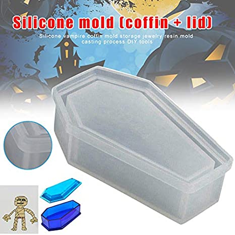 Decacy Resin Casting Storage Box Mould, Silicone Coffin Mold Storage Jewelry Mould Casting Craft Halloween DIY Tool