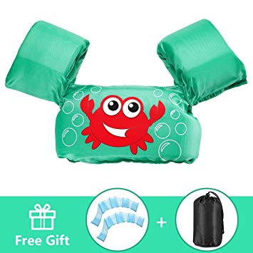 AmazeFan Kids Swim Life Jacket Vest for Swimming Pool, Swim Aid Floats with Kids Webbed Swimming Gloves and Storage Bag, Suitable for 30-50 lbs Infant/Baby/Toddler