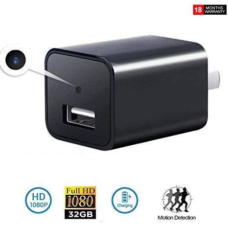USB Wall Charger Hidden Spy Camera Adapter | Motion Detection Wall Nanny Spy Camera Adapter | 32G Inside Loop Recording