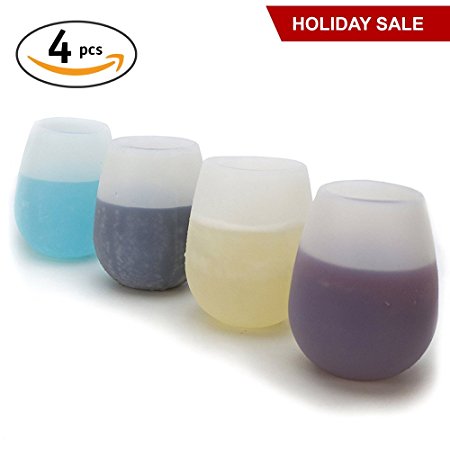 WineMeUp Silicone Wine Glasses for Camping - Stemless Unbreakable Party Cups - Set of 4