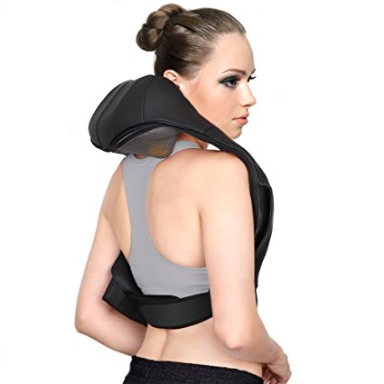 Hands-Free Shoulder and Neck Shiatsu Massager, Heated Deep Kneading, Therapy for Upper and Lower Back, Belly, Leg Feet, Relieves Muscle Pain and Tightness (Speed, Heat and Directions controlled.)