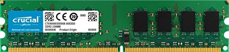 Crucial Technology CT12864AA800 1 GB 240-pin DIMM DDR2 PC2-6400 CL=6 Unbuffered NON-ECC DDR2-800 1.8V 128Meg x 64 Memory