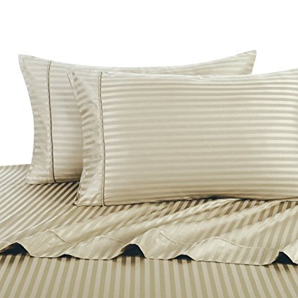 EXTRA PILLOWCASES - Royal Plush 100% Egyptian Cotton 600 Thread Count Sheet Sets, luxurious sateen weave Stripes, Deep Pockets (15" Pockets), 6 piece Queen Size Sheet Set, Linen