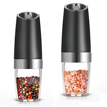 Salt and Pepper Grinder Set of 2 - Gravity Electric Pepper Mill and Salt Mill with Adjustable Ceramic Rotor,Battery Powered Automatic One Handed Operation Salt and Pepper Shakers