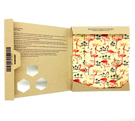 SuperBee Beeswax Wrap | Set of 3: Small, Medium and Large | Flamingos | Reusable, Eco Friendly, Zero Waste Food Wrap