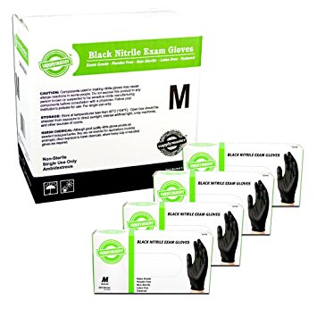 SupplyMaster - SMBKNE4M - Exam Nitrile Gloves - Disposable, Powder Free, Exam, 4 mil, Medium, Black (Pack of 400)