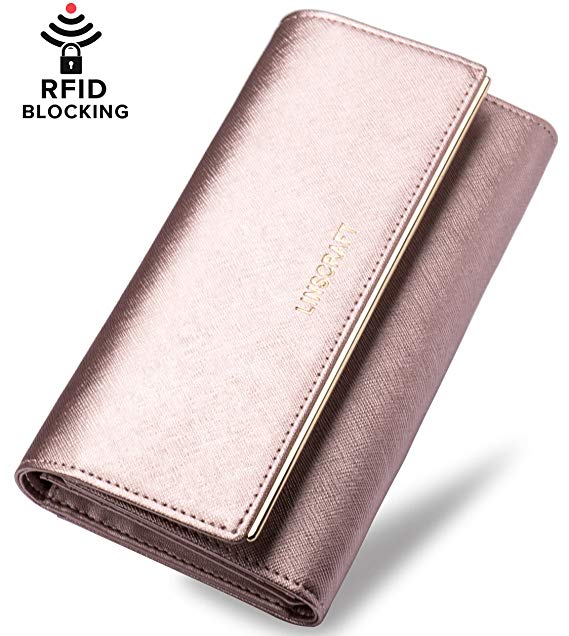 Womens Walllet RFID Blocking Trifold Leather Wallet Credit Card Holder Wallet