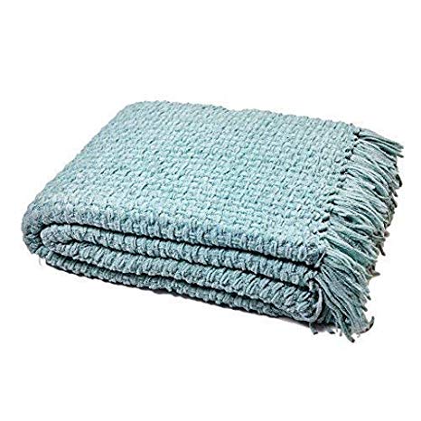 Luxury Chunky Chenille Knitted Sofa / Bed Throw Blanket in 7 Colours & 4 Sizes (152cm x 203cm (60" x 80"), Aqua Light Blue)