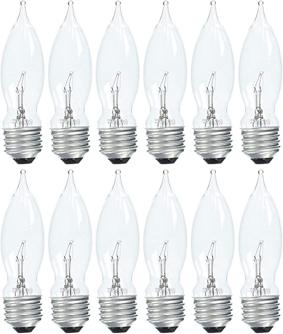 Set of 12 GE 75333 Crystal Clear 40 Watt Bent Tip Standard Base Light Bulbs