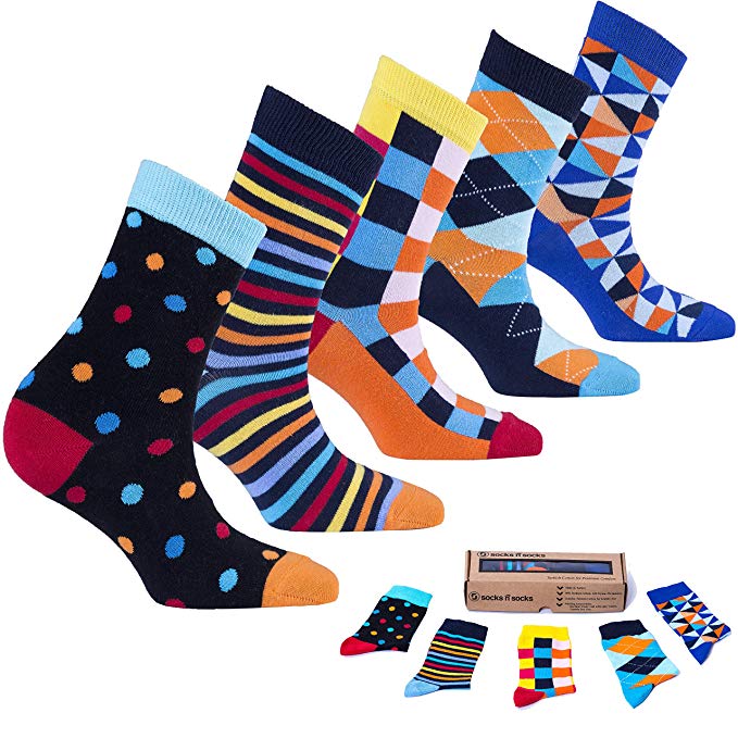 Socks n Socks-Women's 5 Pairs Colorful Luxury Cotton Funky Crew Socks