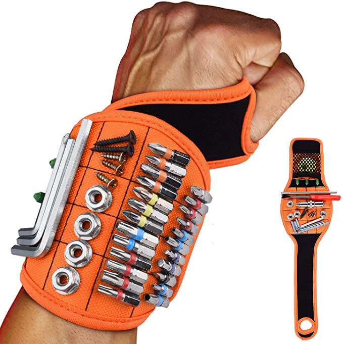 Magnetic Wristband, Magnetic Tool Belts with 16 Powerful Magnets for Holding Screws, Nails, Bolts, Drill Bits, Fasteners, Best Gift for Men, DIY Handyman, Woodworker, Father, Boyfriend