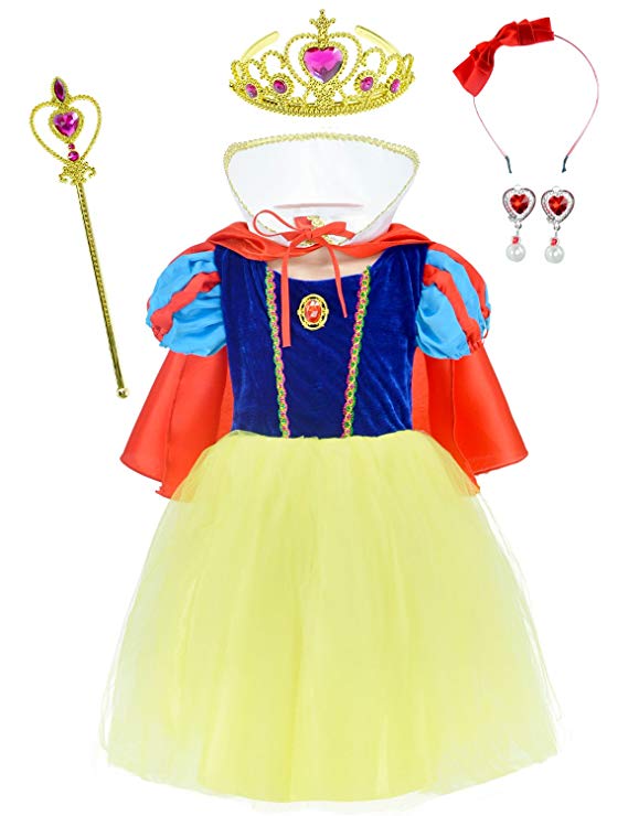 Princess Snow White Costume For Girls Dress Up With Accessories 2-12 Years