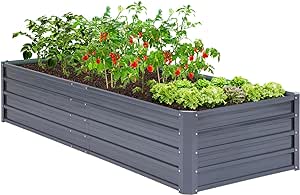 Ohuhu Metal Raised Garden Bed Outdoor 8x3x1.5 FT Reinforced Galvanized Rustproof Colored Steel Planter Boxes for Vegetables, Heavy Duty Raised Beds for Growing Flowers Herbs Succulents