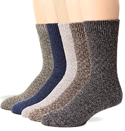 Mens Wool Socks Warm Knit Comfort Cotton Work Duty Boot Winter Socks For Cold Weather 5 Pack (Solid Color-Check)