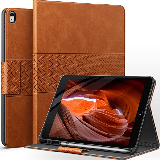 AUAUA iPad Air 3rd Generation Case/iPad Pro 10.5 Case with Built-in Apple Pencil Holder Auto Sleep/Wake Function Vegan Leather Smart Cover for iPad Air 3 10.5 Inch 2019/iPad Pro 10.5 2017 (Brown)