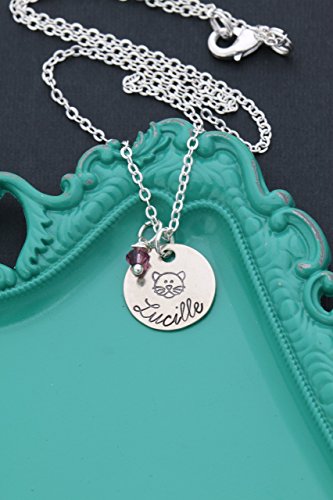 Kitty Cat Necklace – DII ABC - Feline New Kitten Lover Gift – Handstamped – 5/8 Inch 15MM Silver Disc – Custom Name – Fast 1 Day Shipping