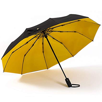 CASLONEE Travel Umbrella 10 Ribs Folding Umbrella Heavy Duty Windproof Double Canopy UV Protection Umbrella with Auto Open/Close Button